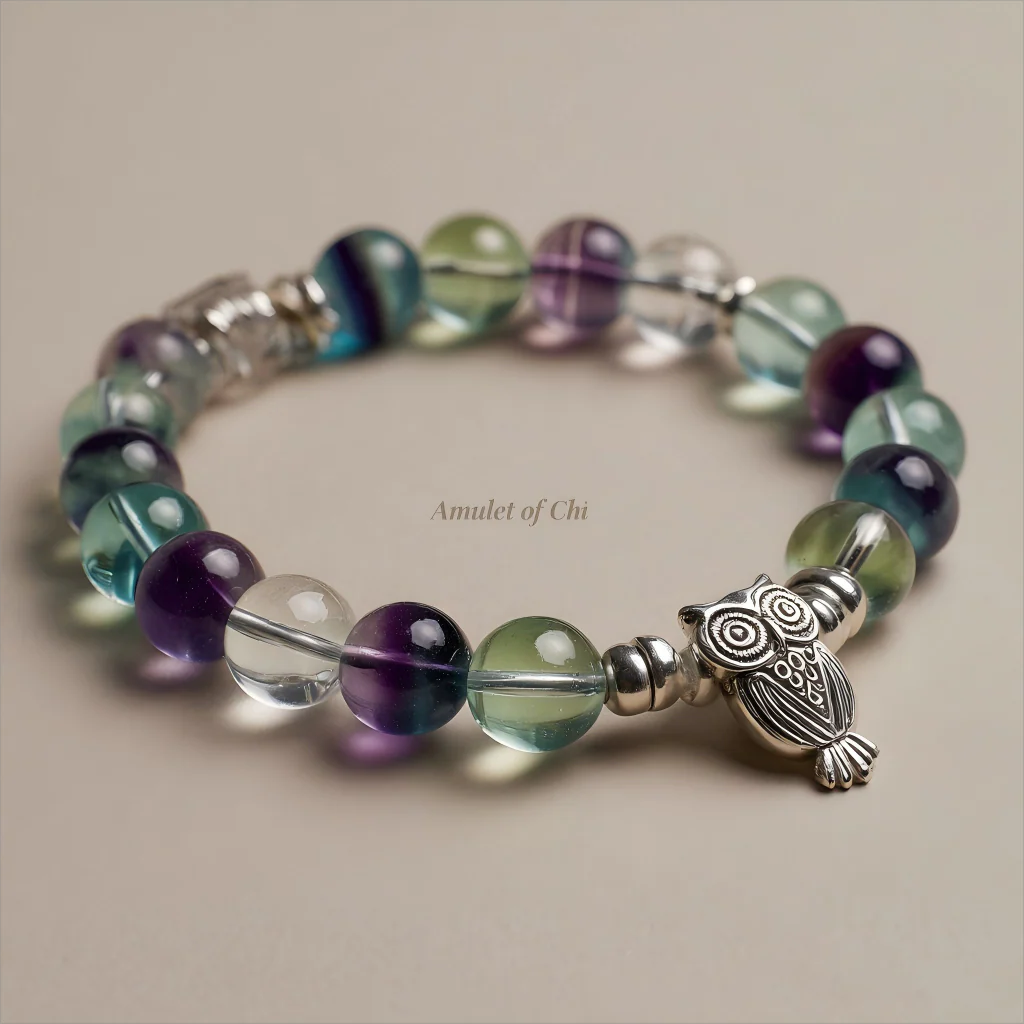 La Lumière de la Sagesse | Amulette en fluorite arc-en-ciel et quartz clair