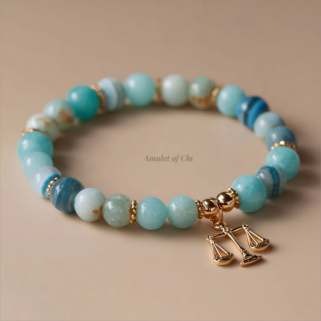 La Voix de la Vérité | Amulette en agate bleue et amazonite