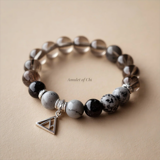 La pierre angulaire | Amulette en quartz fumé et obsidienne flocon de neige