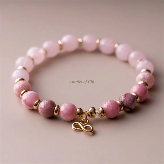L'Étreinte du Cœur | Amulette en quartz rose et rhodonite