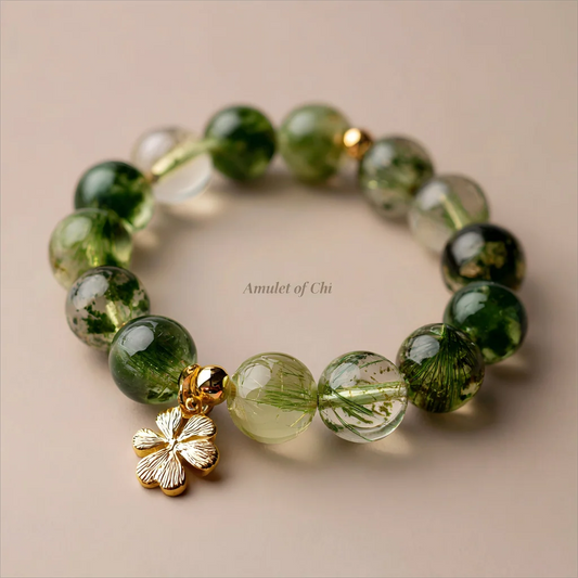 La lumière de l'opportunité | Amulette en quartz rutile et fantôme vert