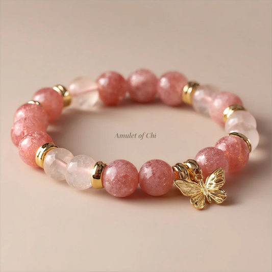 La Fleur de Pêcher | Amulette en Quartz Fraise et Morganite