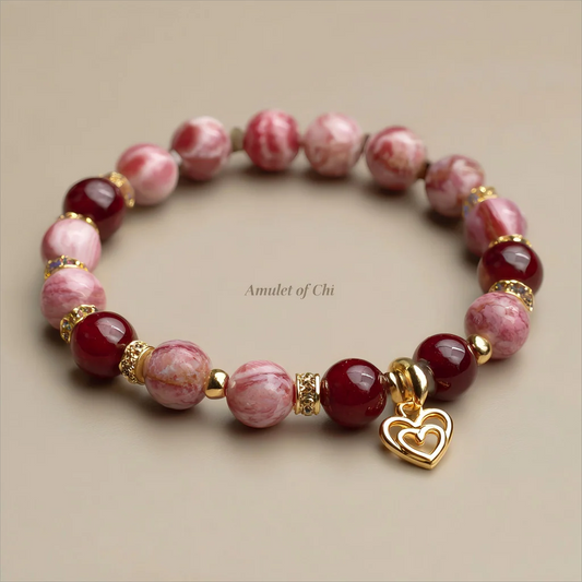 L'Âme sœur | Amulette en rhodochrosite et grenat