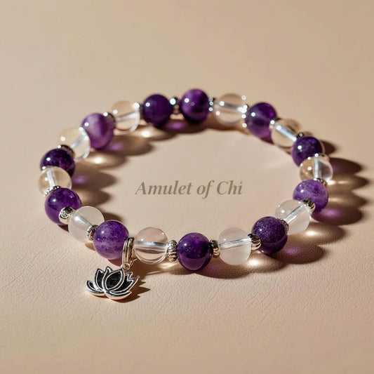 La rivière tranquille | Amulette en améthyste et quartz clair